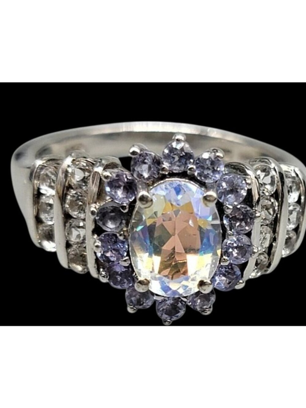 STS 925 Sterling Silver Natural Australian Boulder Opal Tanzanite Ring Size 8 - Picture 8 of 16